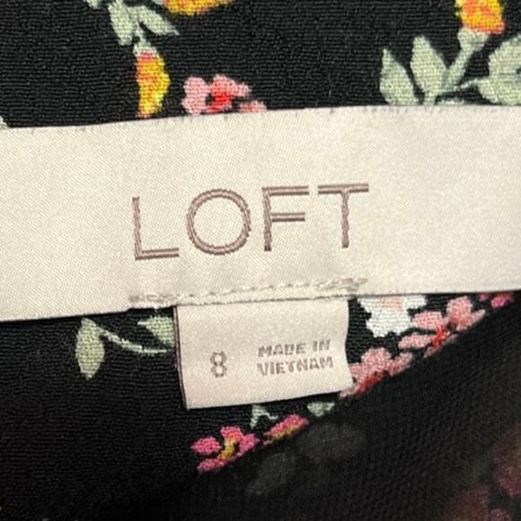 Ann Taylor LOFT Black Multicolor Floral Shorts Sleeve Mini Wrap Dress Size 8 - Picture 4 of 5